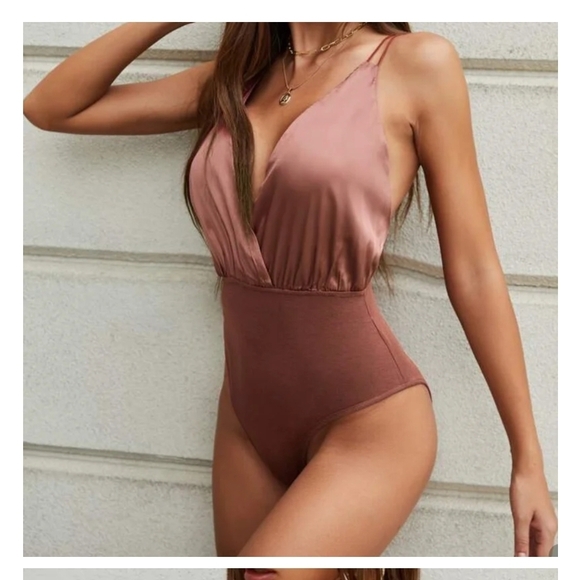 SHEIN Tops - New SHEIN Satin Rose/Copper Shapewear Bodysuit